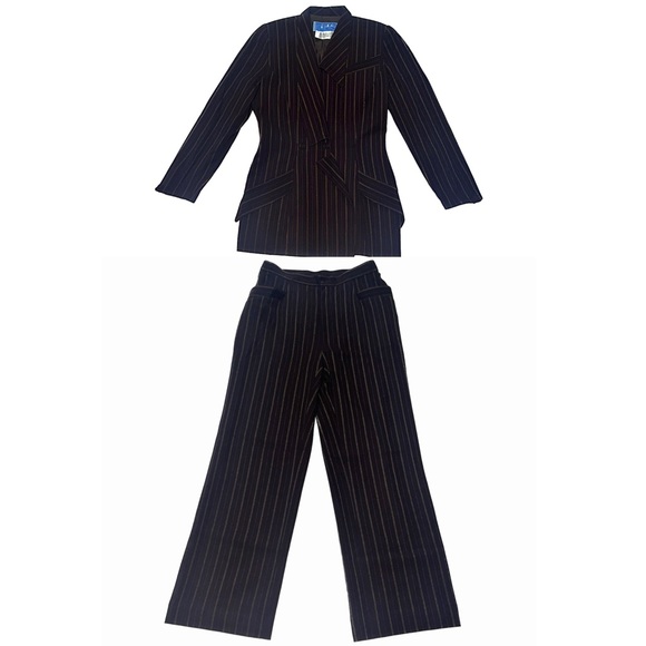 Thierry Mugler Vintage 1980’s Brown Wool Striped Suit Pant Set, size 42 - Picture 4 of 17